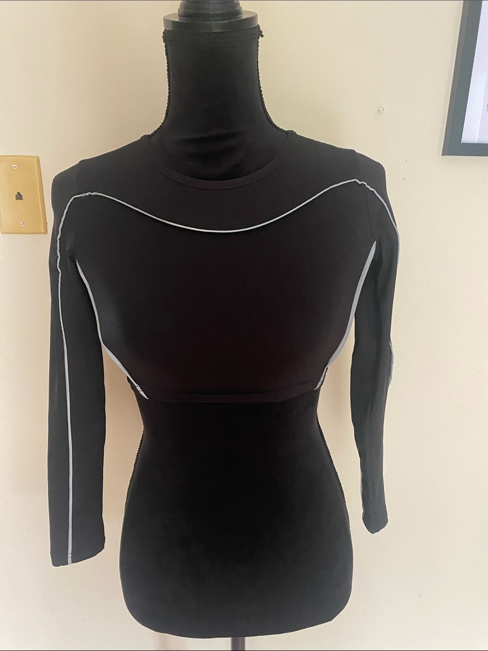 Y2K Cyber Athletic/Rave/Festival Long Sleeve Top Black Grey Piping Trim Small